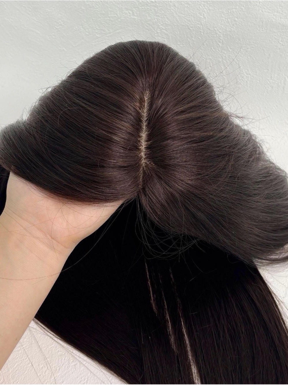 Seamless Dark Brown Women's Center Part Hairpiece - Luxurious Natural Look